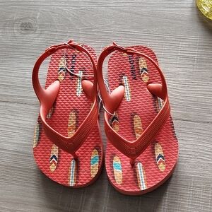 Old Navy Coral Kids Flip Flops with Surfboard Pattern